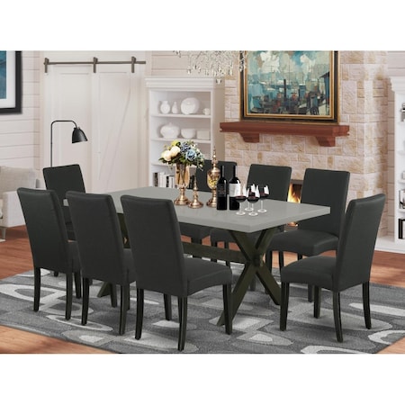 East West Furniture 9 Piece X-Style Kitchen Table Set - Linen White X697DR124-9